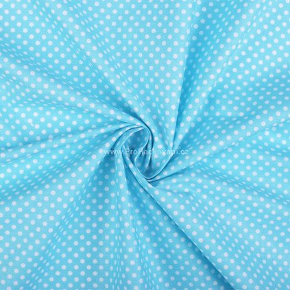 Bavlněná látka tyrkys sv. s drobnými puntíky