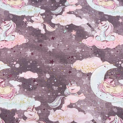 bavlnena latka jednorozci na oblaccich v sedofialove (1)