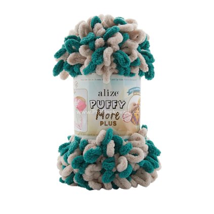 příze Puffy More Plus 6542 tyrkysová a krémová