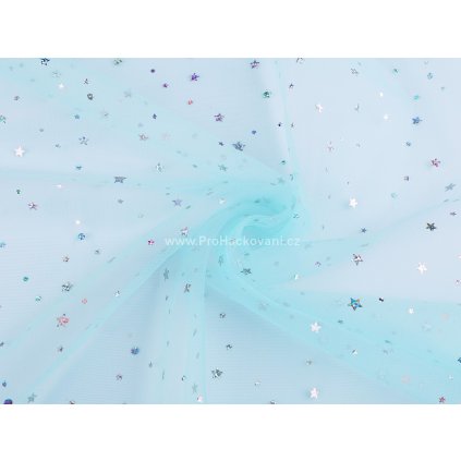 Tyl světle modrý se stříbrnými hvězdičkami