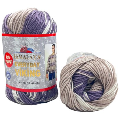 příze Everyday Viking 70508 tmavě fialová béžová a bílá