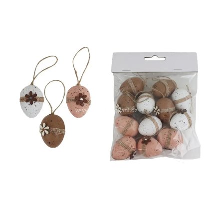 Dekorační vajíčka k zavěšení s kytičkou 12 ks