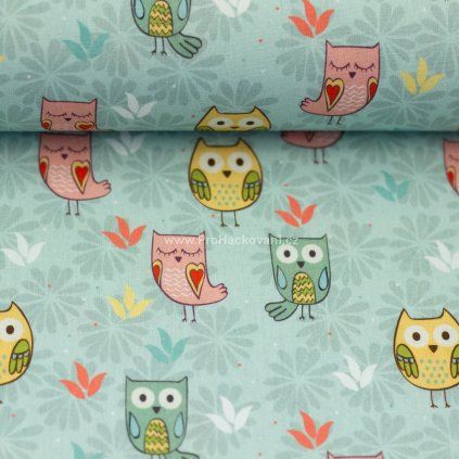 Bavlněná látka Hedwig sovičky