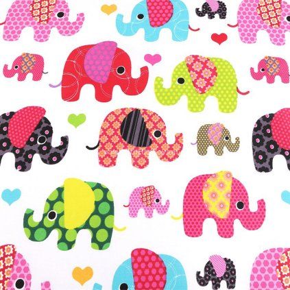 Bavlněná látka sloni do růžova
