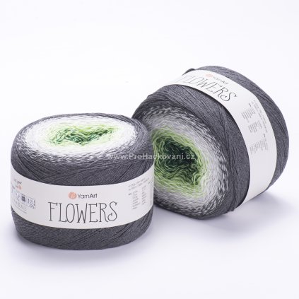 příze Flowers 291 zelená, šedá, antracit