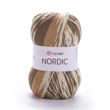 příze Nordic 653 karamelová, hnědá a krémová