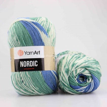 příze Nordic 654 zelená, modrá a krémová