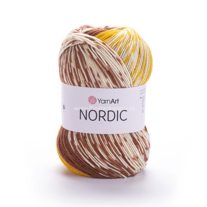 příze Nordic 656 žlutá, hnědá a krémová