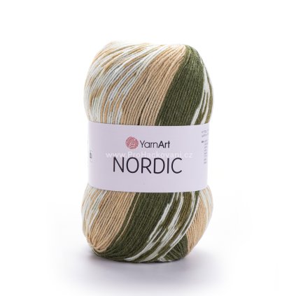 příze Nordic 651 zelená, karamelová a krémová