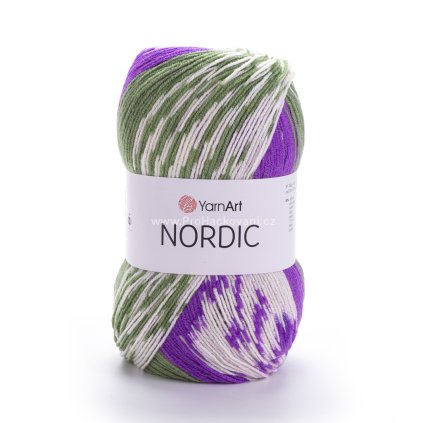 příze Nordic 666 zelená, fialová a krémová