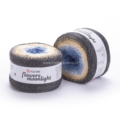 Příze Flowers Moonlight 3287 tmavě modrá, modrá, béžová, šedá