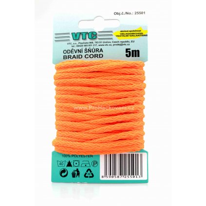 Oděvní šňůra 5 m na kartě - Neon 07 oranžová