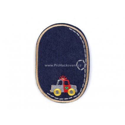 Nažehlovací záplata oválná 7,5 x 11,5 cm auto s béžovým obšitím