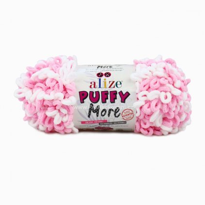 příze Puffy More 6267 bílá a světle růžová