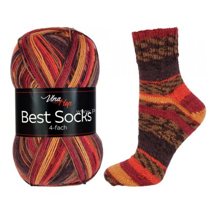 příze Best Socks 7316 hnědá, oranžová, bordó