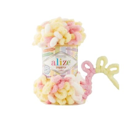 příze Puffy color 6369 bílá, žlutá, růžová