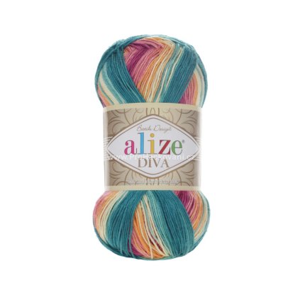 příze Diva batik 4572 Fialová, oranžová, žlutá, zelená