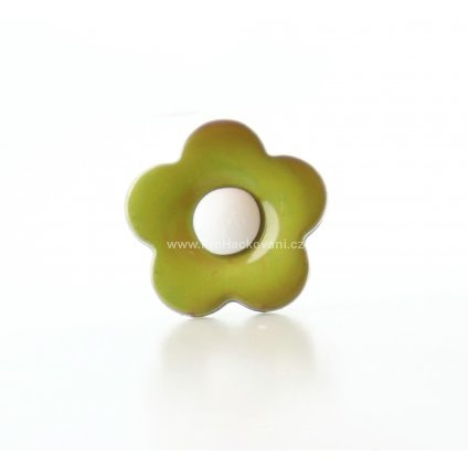 Knoflík kytka 17 mm, olivově zelený s bílou