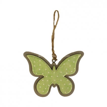 Motýl k zavěšení zelený s puntíky