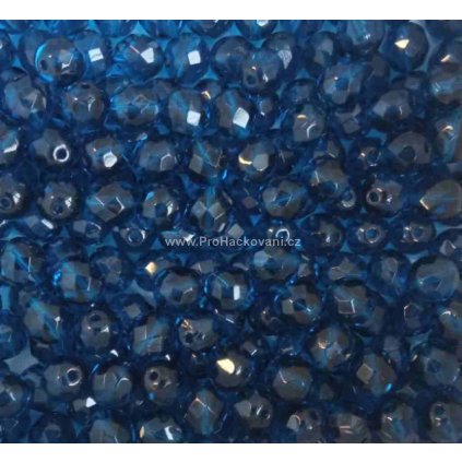 Broušené ohňovky 8 mm tmavý akvamarín 20 ks