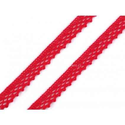 Bavlněná krajka 12 mm paličkovaná červená 5 m