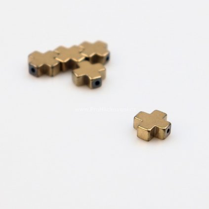 Mezidíl kříž 10 x 10 mm syntetický pokovený hematit hnědozlatý