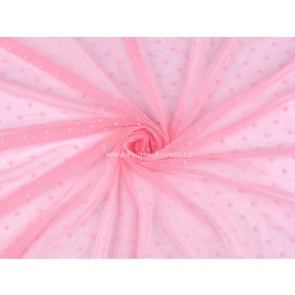 Elastický tyl s puntíky pudrově růžový