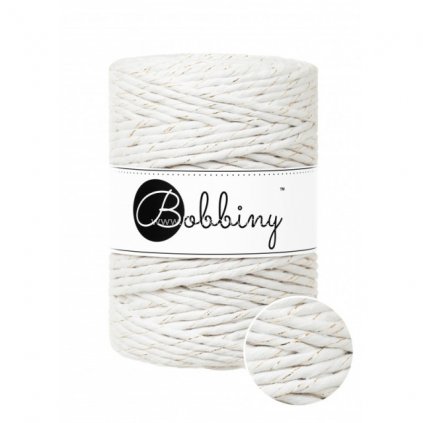 Bobbiny Macrame Cord XXL 5 mm Smetanové se zlatou nitkou (Golden Off White)