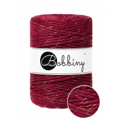 Bobbiny Macrame Cord XXL 5 mm Vínově červená se zlatou nitkou (Golden Wine Red)