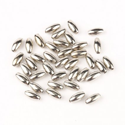 Plastový korálek rýže 6 x 3 mm stříbrná