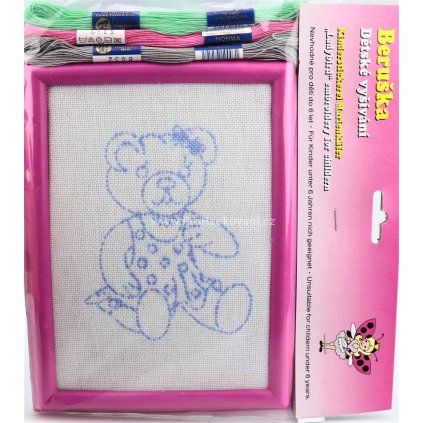 Dětské vyšívání v rámečku - medvědí slečna