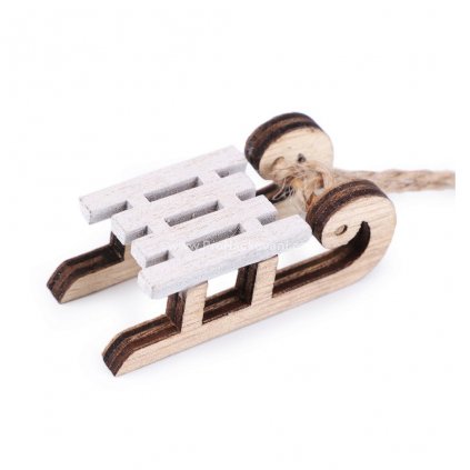 Dřevěná dekorace sáňky bílé 5 cm