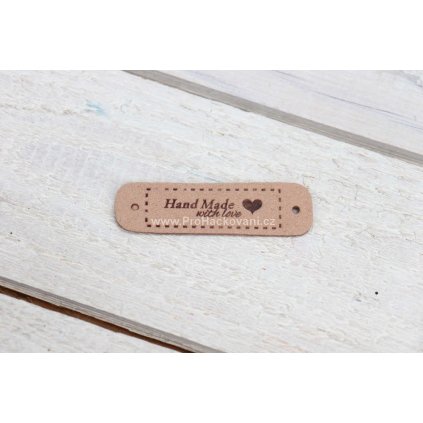 Hand Made koženková cedulka se srdíčkem meruňková 15x55 mm