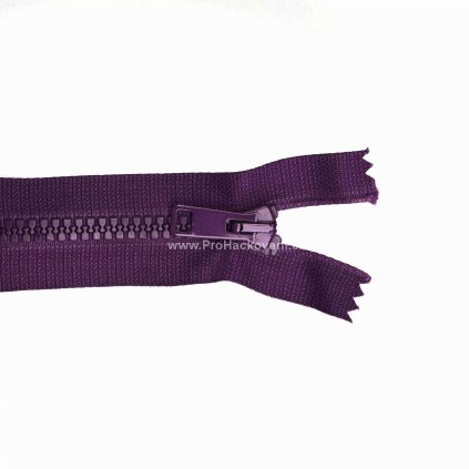 Kostěný zip dělitelný 35 cm tmavě fialový