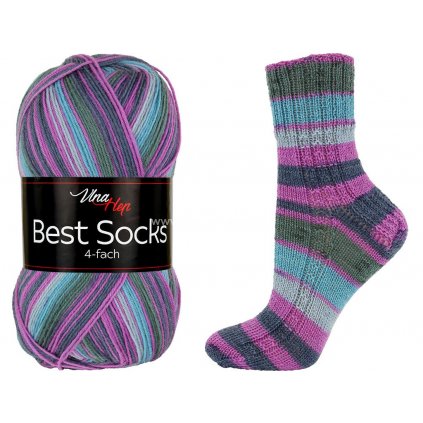 příze Best Socks 7349  růžová, šedá, zelená, tyrkysová