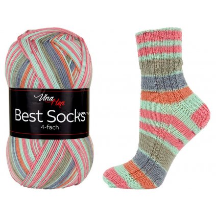 příze Best Socks 7352 mentolová, oranžová, růžová, khaki