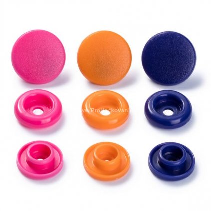 Patentky plastové 12,4 mm, oranžová, růžová, fialová