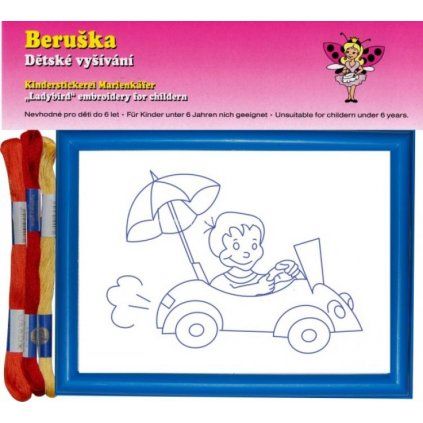 Dětské vyšívání v rámečku - kluk v autě