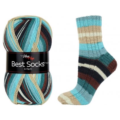 příze Best Socks 7072 béžová, zelená, tyrkysová, hnědá