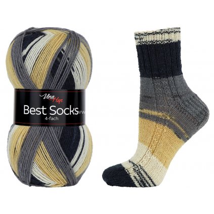 příze Best Socks 7071 krémová, okrová, šedá, černá