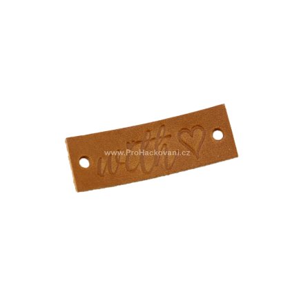 Kožený štítek with ♥ 45x15mm mokka