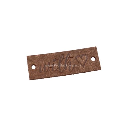 Kožený štítek with ♥ 43x15mm tmavě hnědý ombre