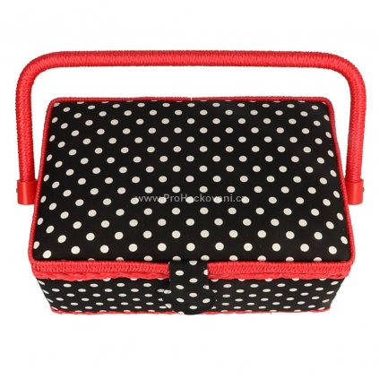 Košík na šití čalouněný s puntíky černobílá, červená