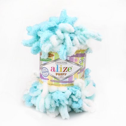 příze Puffy color 5891 bílá, světlý mint, pastelový tyrkys