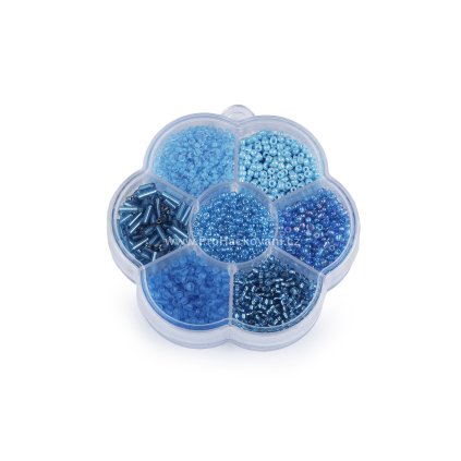 Sada skleněných korálků rokajl, tyčky modrý mix