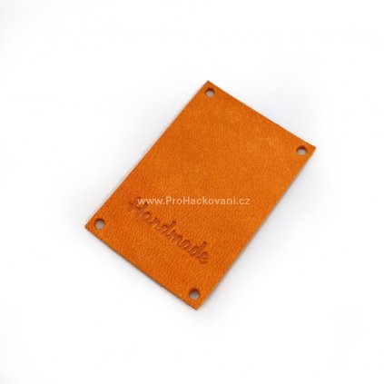 Kožený štítek přes okraj 60x40 mm Handmade, orange