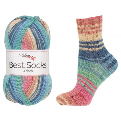 příze Best Socks 7403 šedomodrá, krémová, zelená