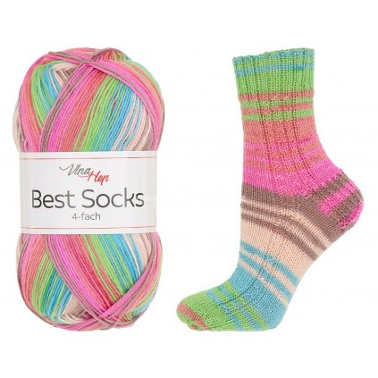 příze Best Socks 7402 tyrkysová, zelená, růžová