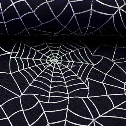 Tyl Spider Web černá stříbrná