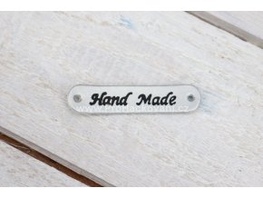 Hand Made, oválná koženková cedulka stříbrná 10x48 mm